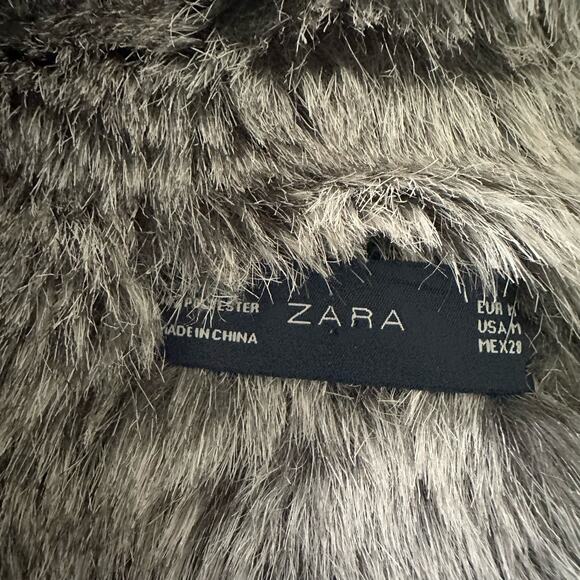 ZARA Womens Sweater Vest Medium Gray Faux Fur Lined Open Front Boho Penny Lane - Picture 7 of 9